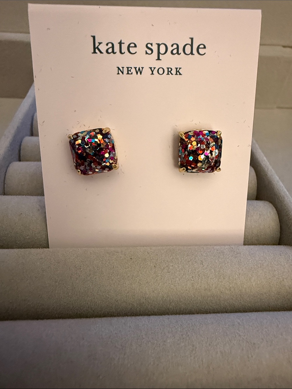 kate spade Multicolor Glitter Square Stud Earrings